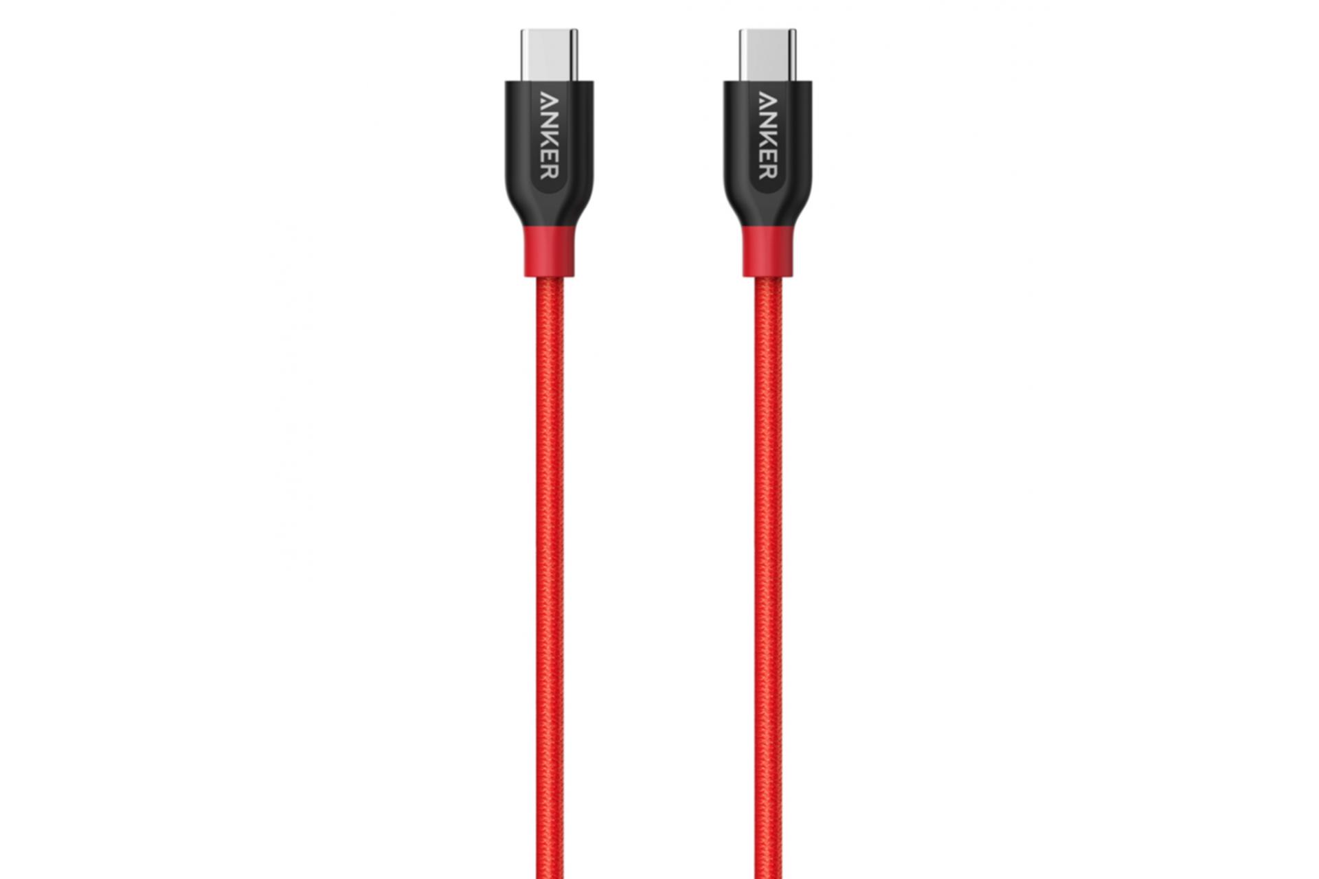کابل شارژ USB انکر Type-C به Type-C مدل +A8187 PowerLine با طول 0.9 متر قرمز