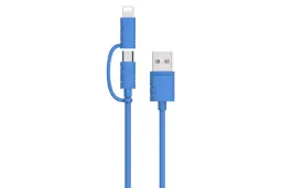 کابل شارژ USB یوسمز Type-A به Micro-USB+Lightning مدل U-GEE US-SJ077 2in1 با طول 1 متر آبی
