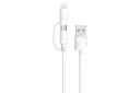 کابل شارژ USB یوسمز Type-A به Micro-USB+Lightning مدل U-GEE US-SJ077 2in1 با طول 1 متر سفید