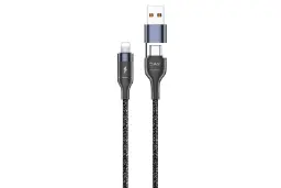 کابل شارژ USB یوسمز Type-A+Type-C به Lightning مدل US-SJ404 U31 با طول 1.2 متر مشکی
