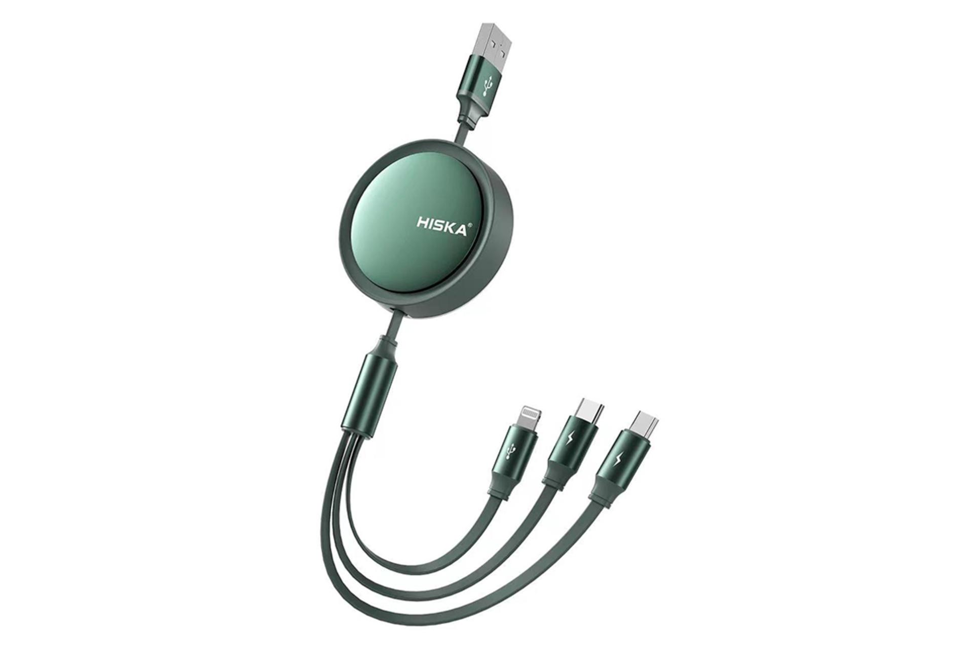 کابل شارژ USB هیسکا Type-A به Type-C+Micro-USB+Lightning مدل LX-10 با طول 1.2 متر سبز