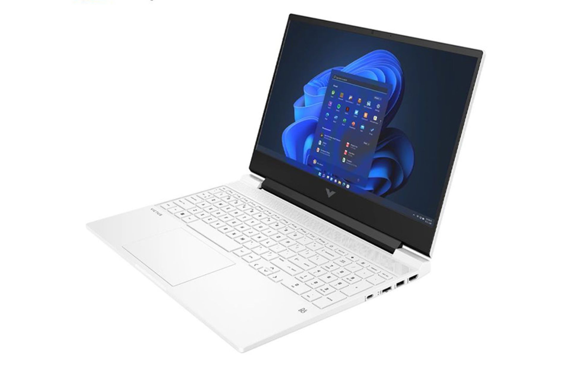 نمای نیمرخ سمت راست لپ تاپ اچ پی HP Victus 15 FA1040NE و نمایش درگاه‌های لبه سمت راست رنگ سفید