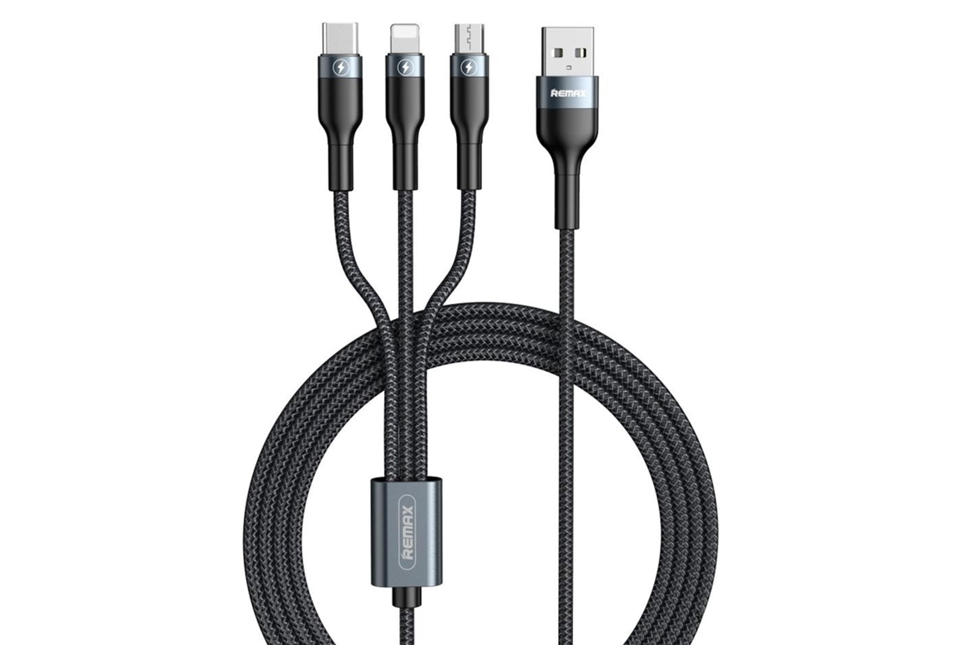 کانکتور کابل شارژ USB ریمکس USB به Type-C+Micro-USB+Lightning مدل Rc-070th 3in1 با طول 1.2 متر