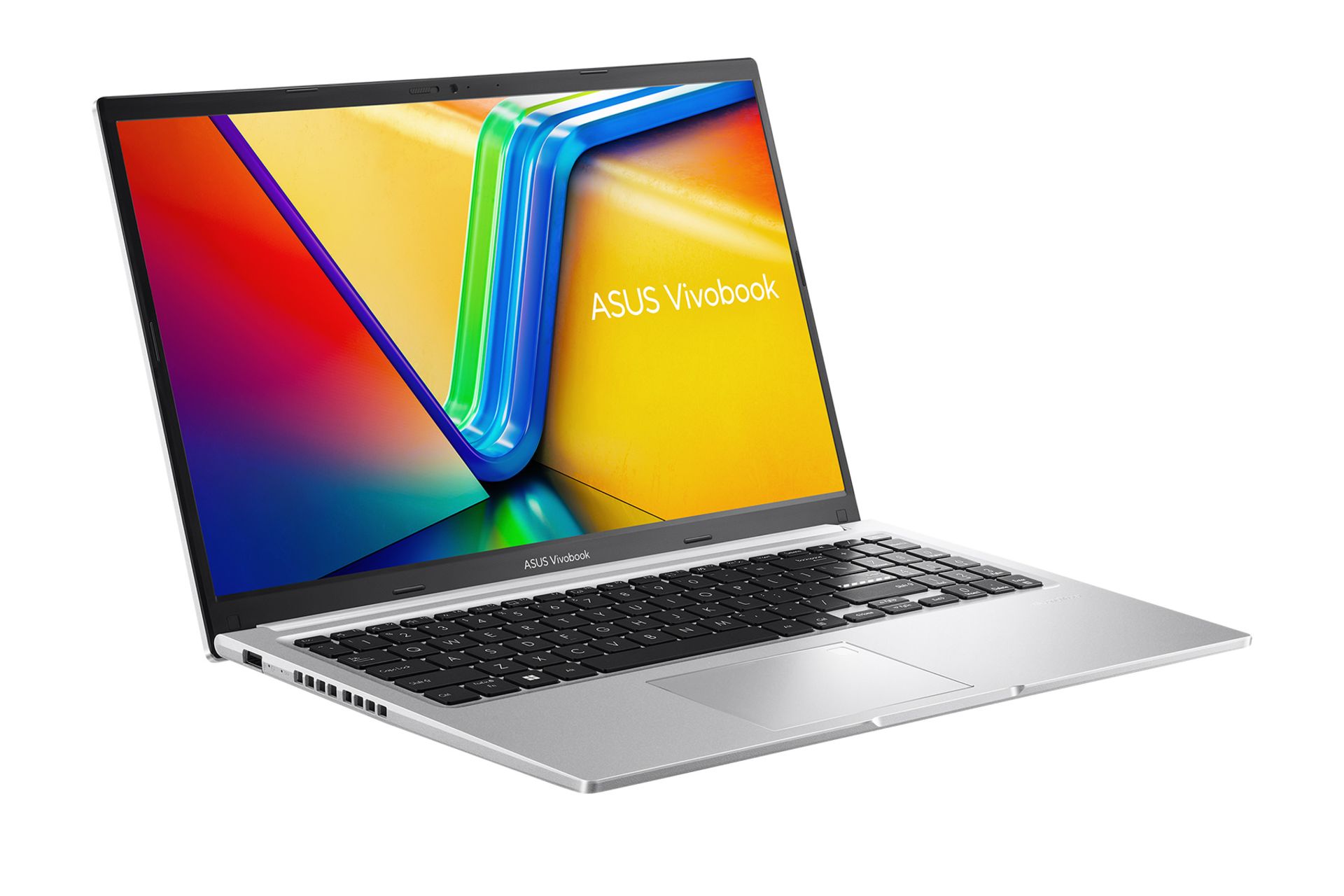 نمای نیمرخ سمت چپ لپ تاپ ایسوس ASUS VivoBook 15 X1502ZA با صفحه نمایش روشن و نمایش درگاه‌ها و خروجی هوای گرم لبه سمت چپ