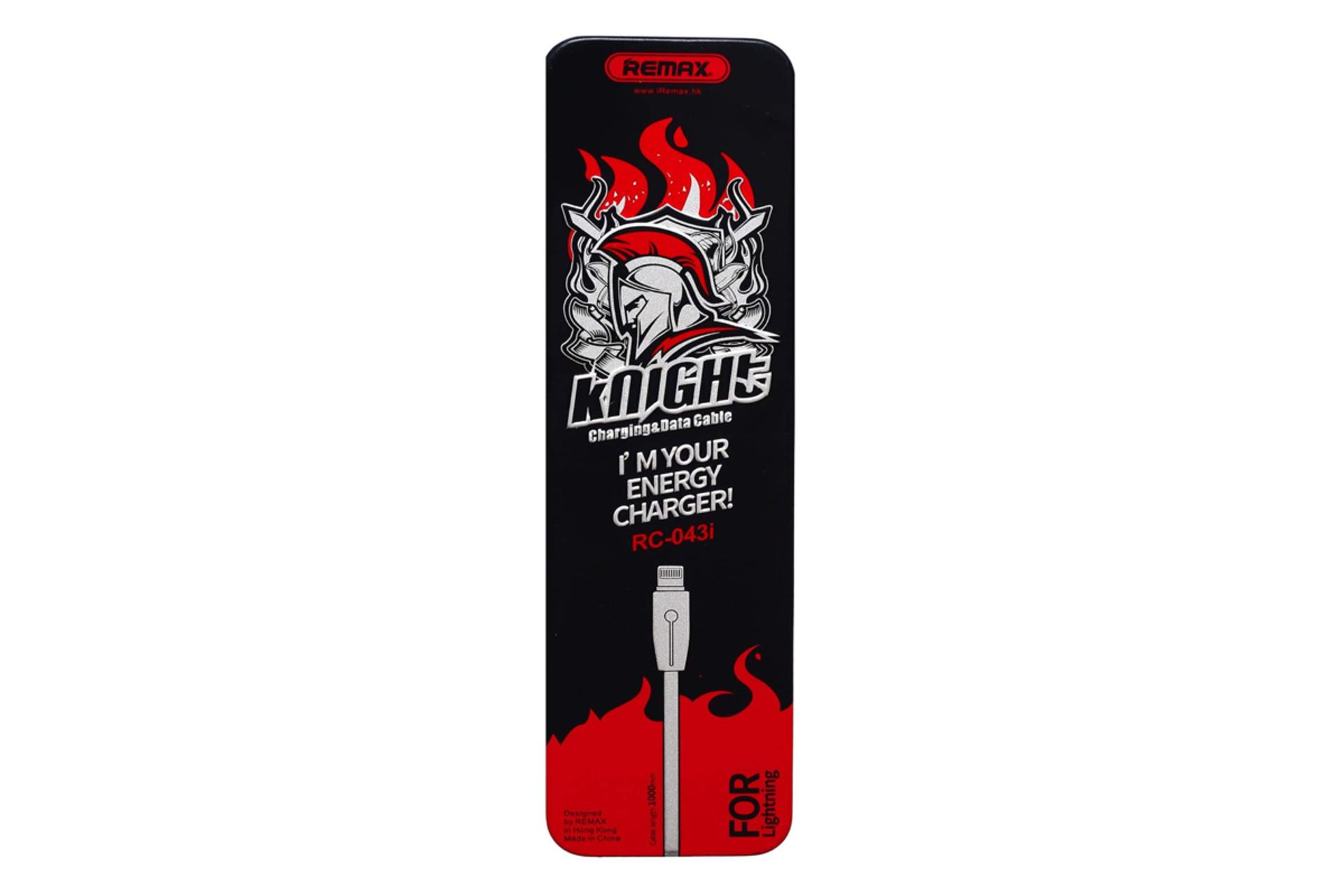 جعبه کابل شارژ USB ریمکس Type-A به Lightning مدل RC-043i Knight Series با طول 1 متر
