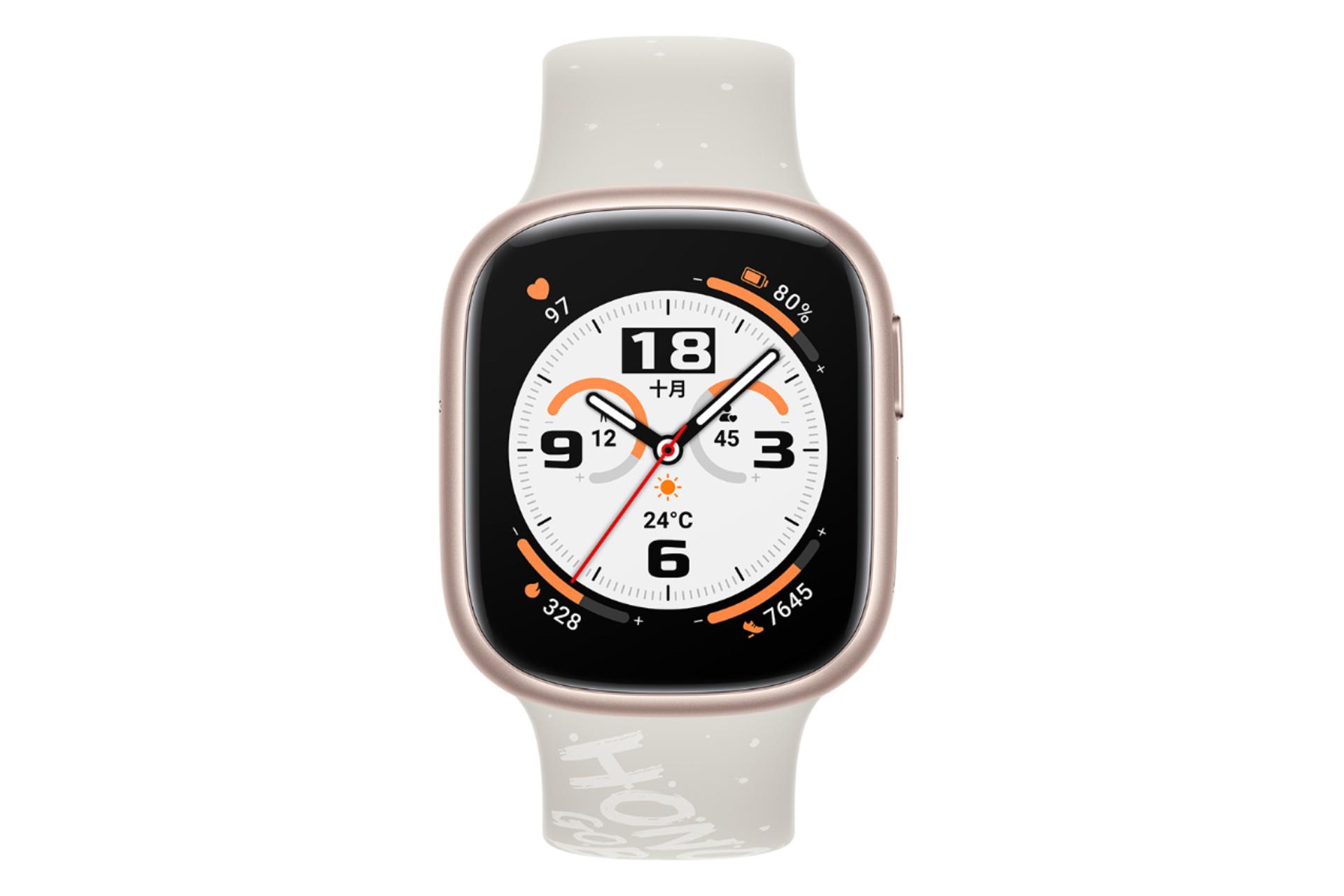 نمای روبرو HONOR Watch 4 / ساعت هوشمند آنر واچ 4 طلایی