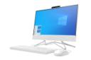 نمای نیمرخ راست کامپیوتر آل این وان All in one HP 200 G و نمایش وبکم پاپ‌آپ و ماوس و کیبورد رنگ سفید