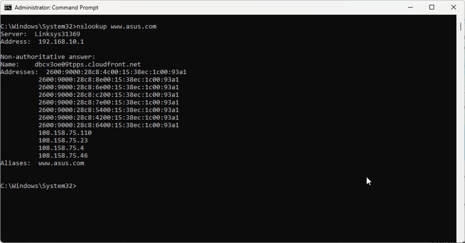 تلاش برای دسترسی به وب‌سایت ایسوس با اینترنت شاتل بدون DNS