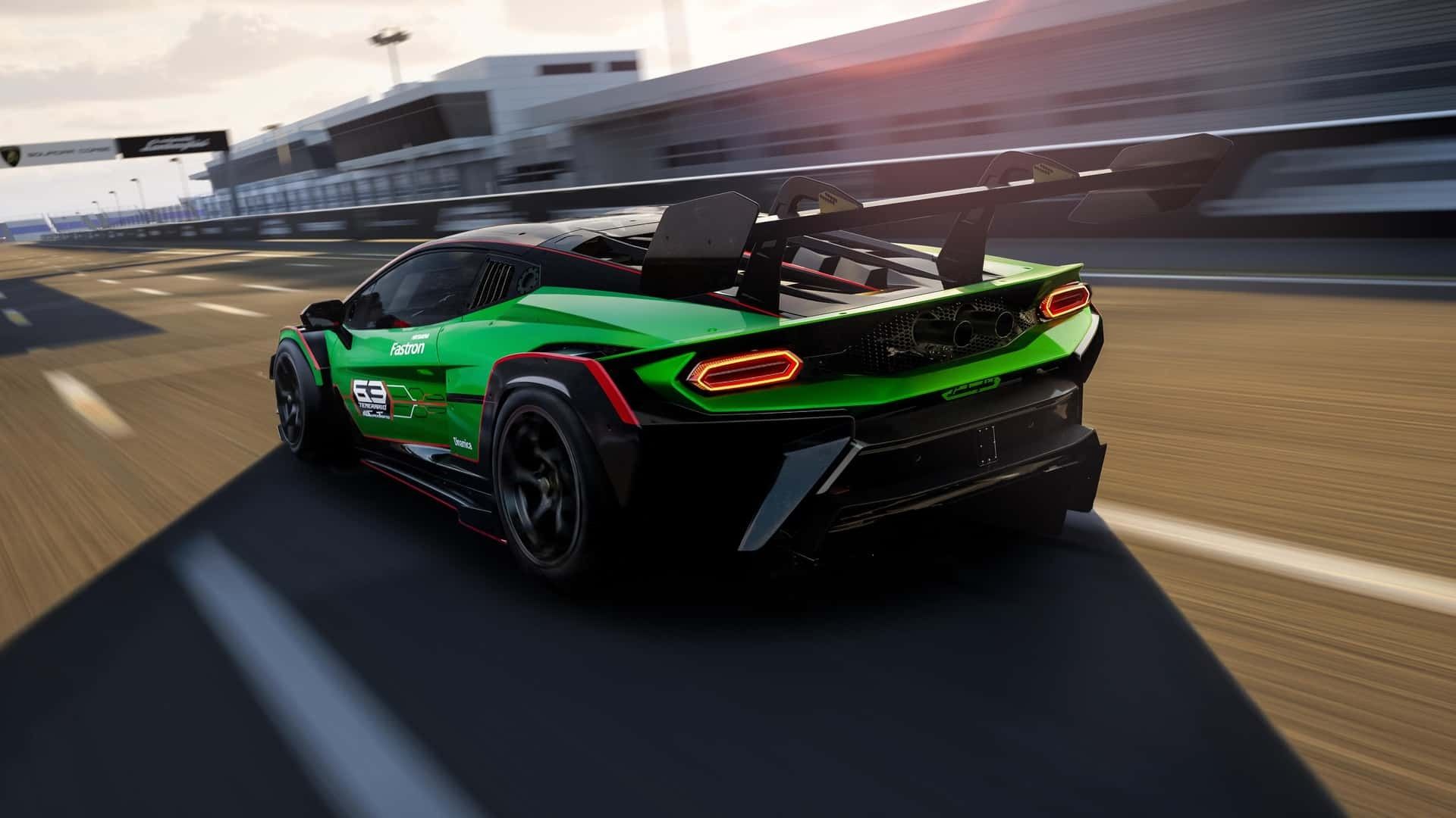 نمای سه‌چهارم عقب لامبورگینی تمراریو سوپر تروفئو