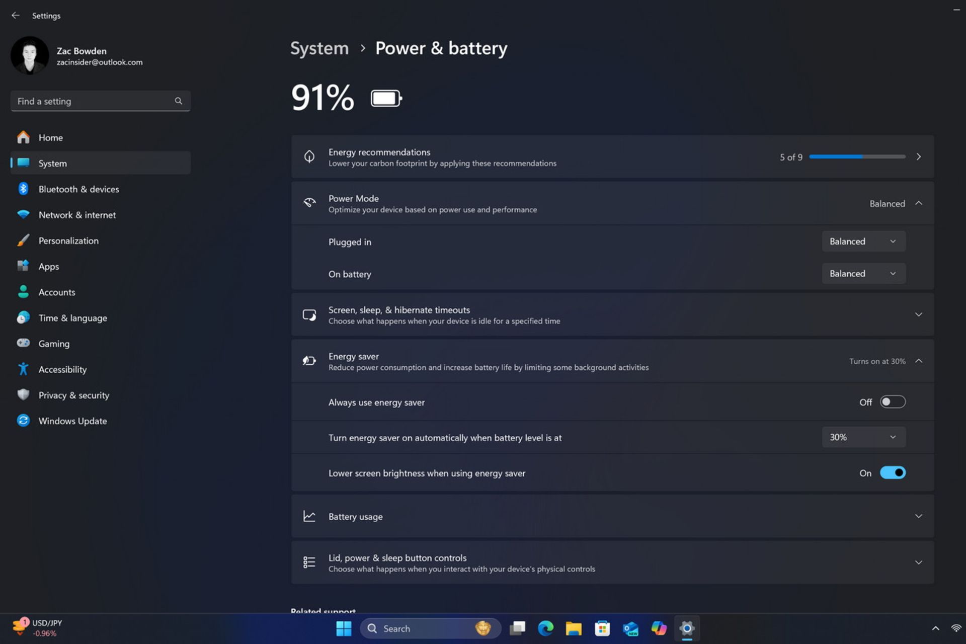 New power settings options