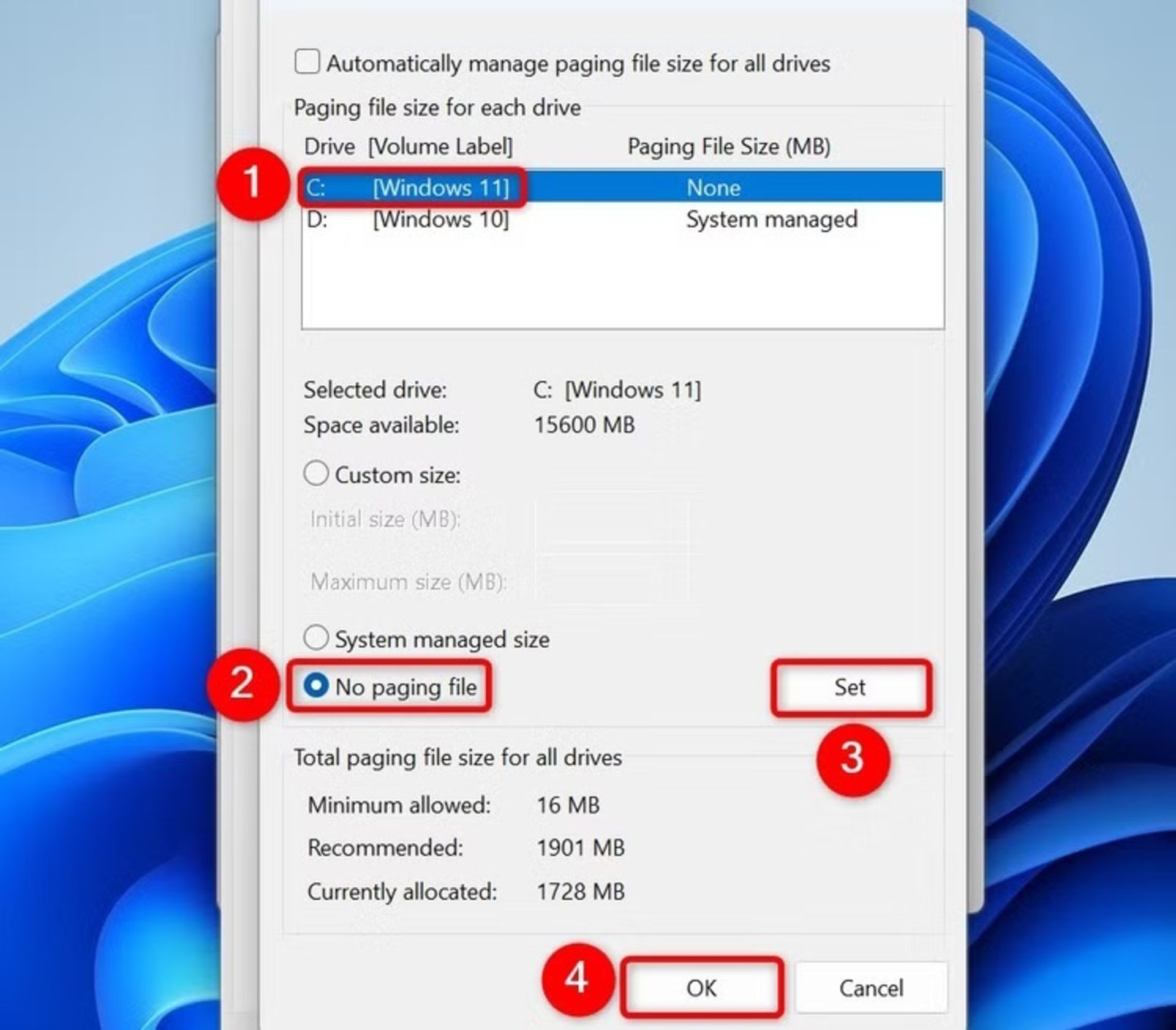 غیرفعال‌کردن Paging File
