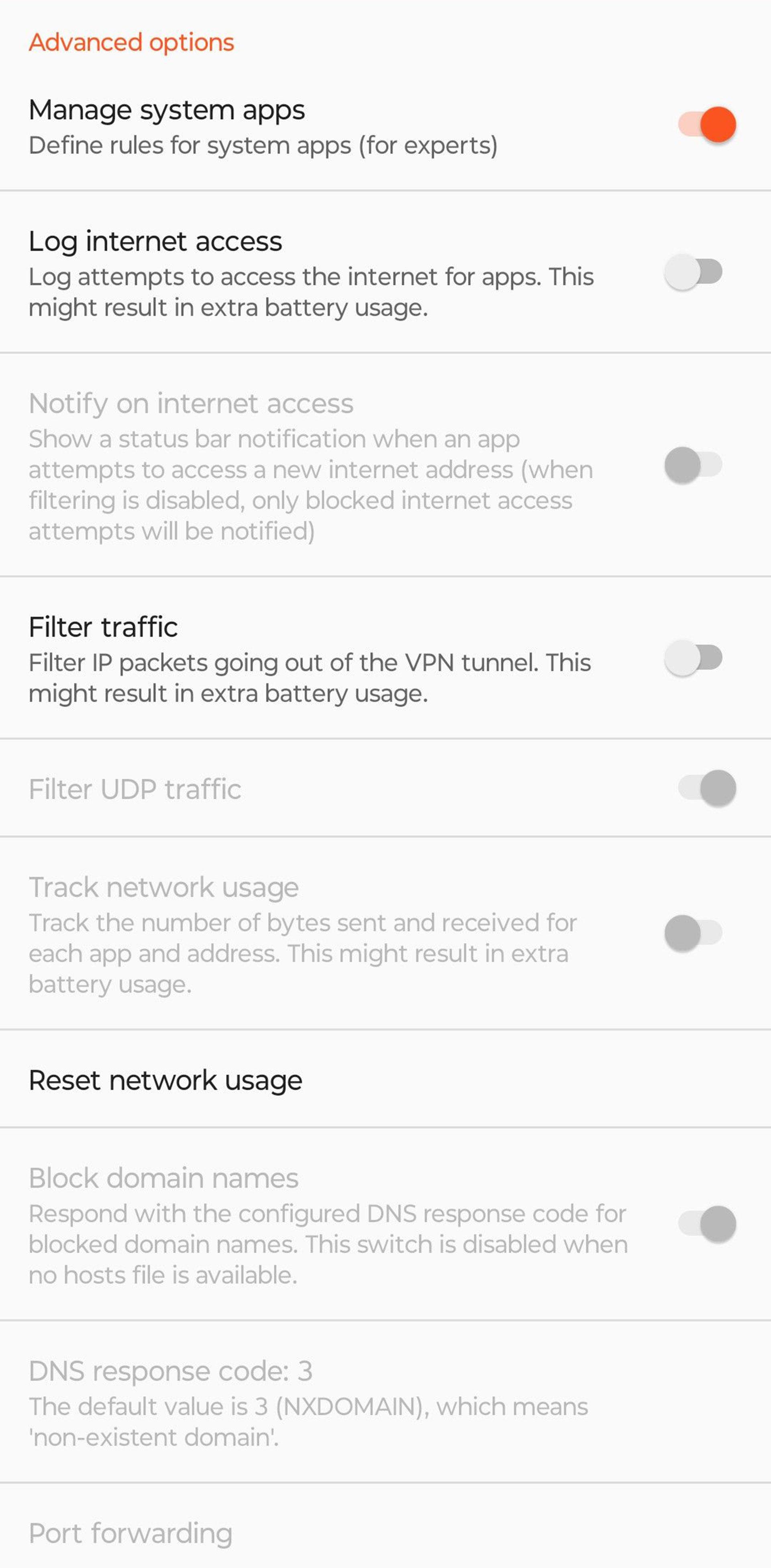 اطلاعات و توضیحات دسترسی اینترنت در اپ Netguard