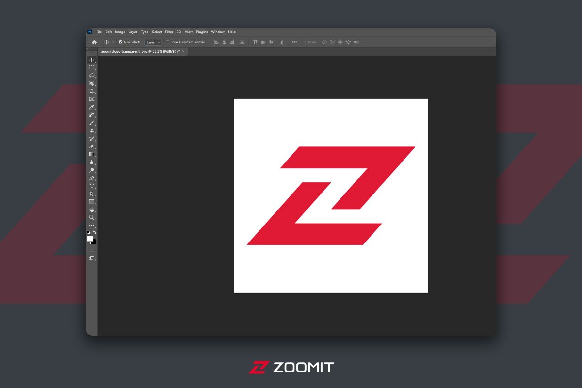 Photoshop page and Zoomit logo in it