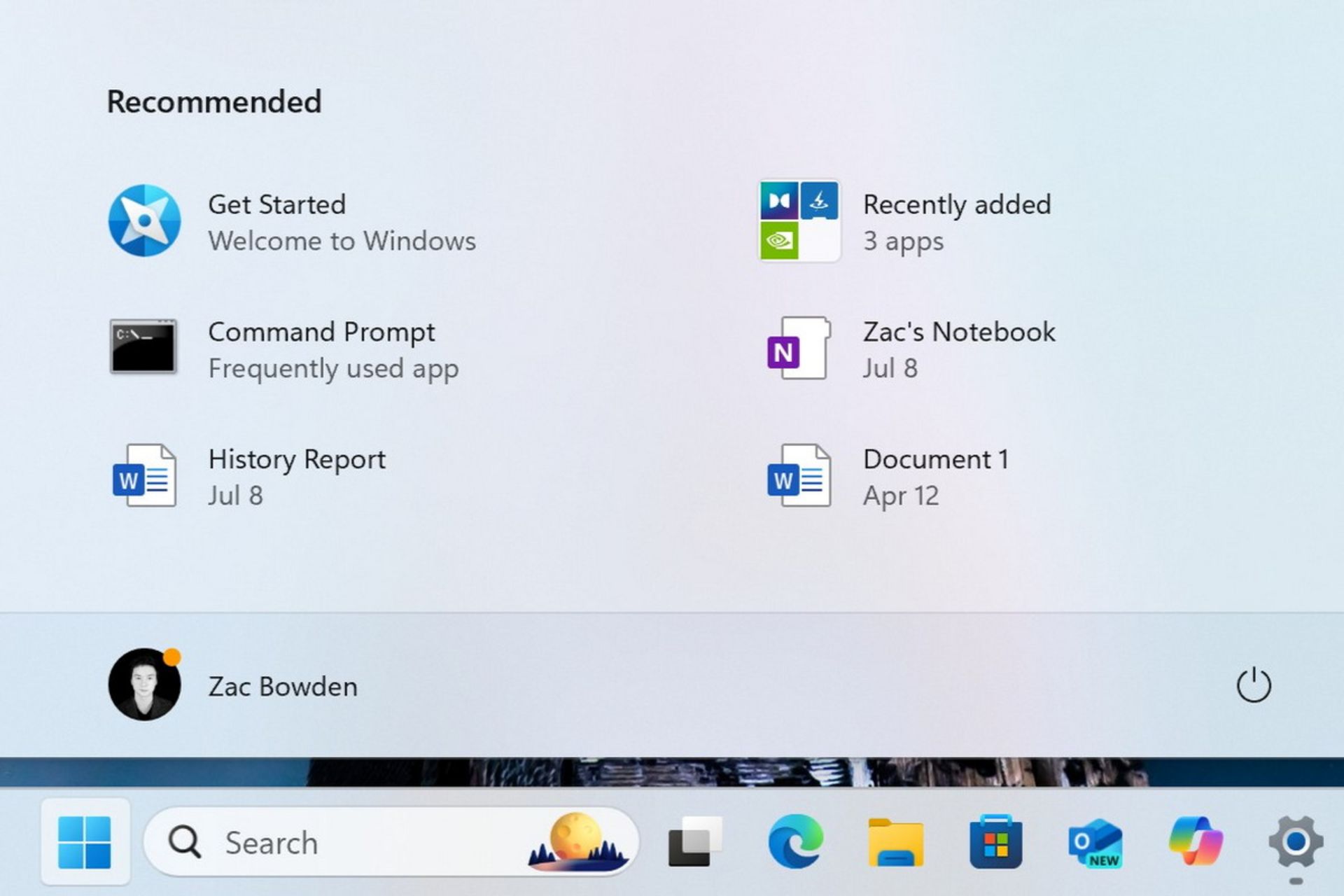 Newly installed applications in the start menu