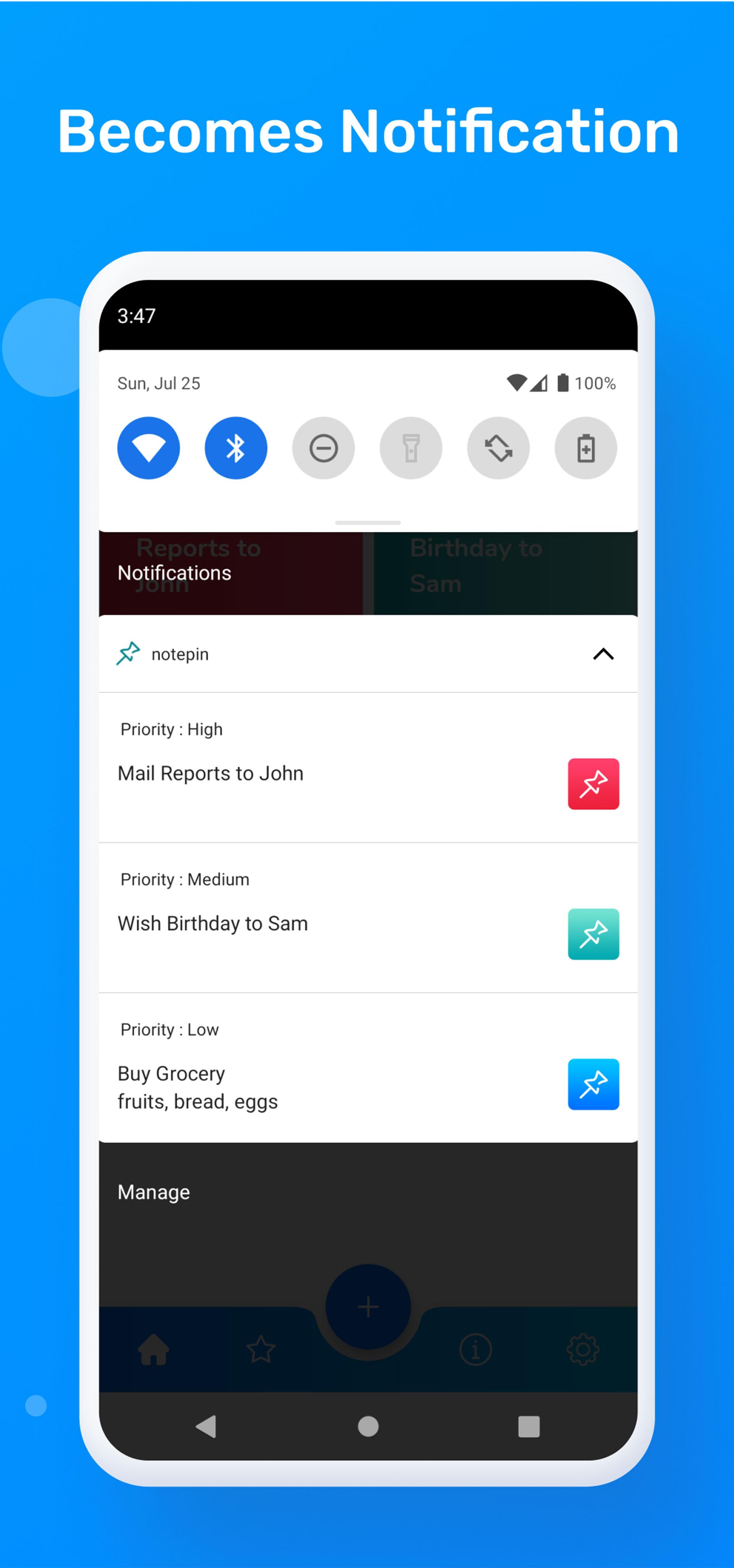 صفحه تنظیمات اپلیکیشن notepin