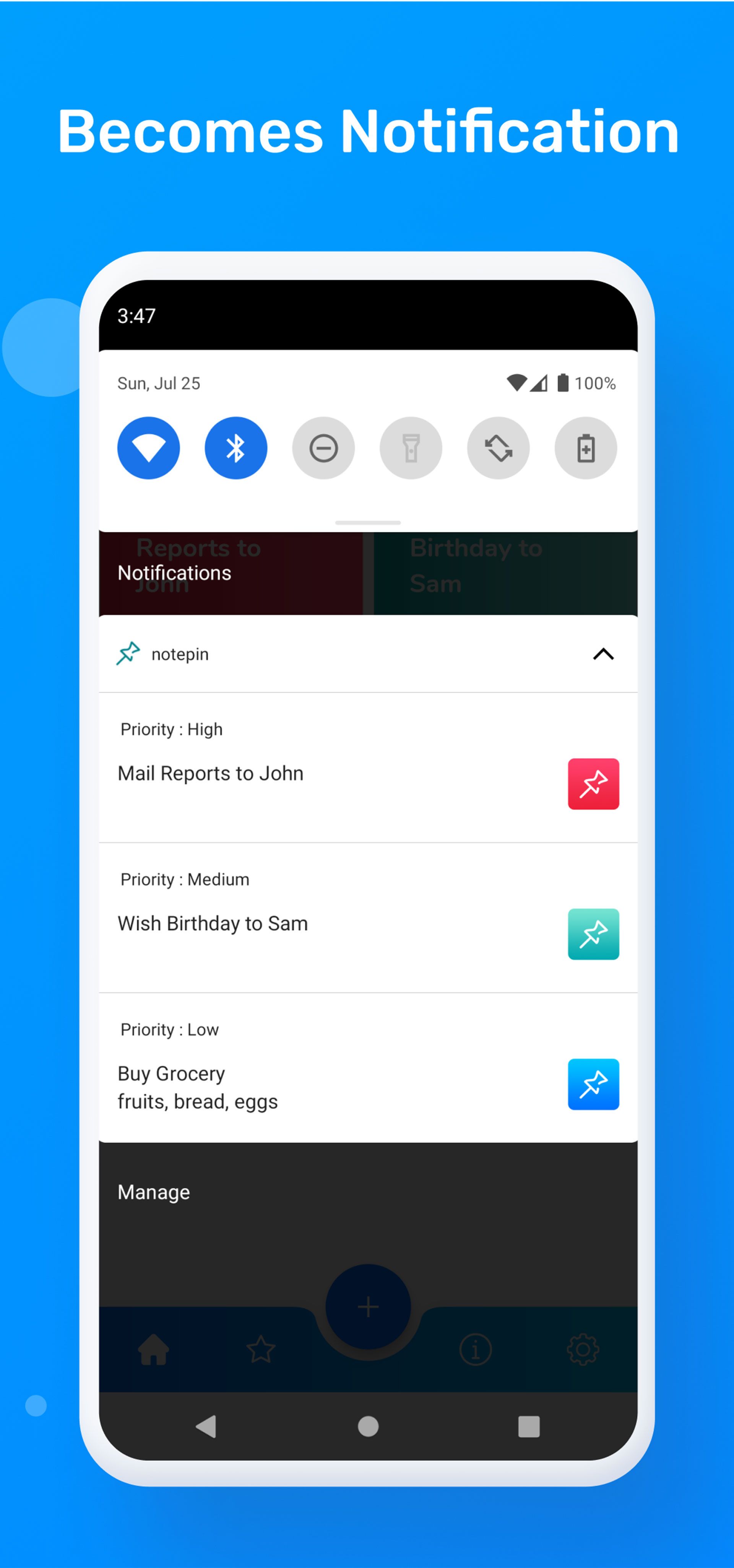 صفحه تنظیمات اپلیکیشن notepin