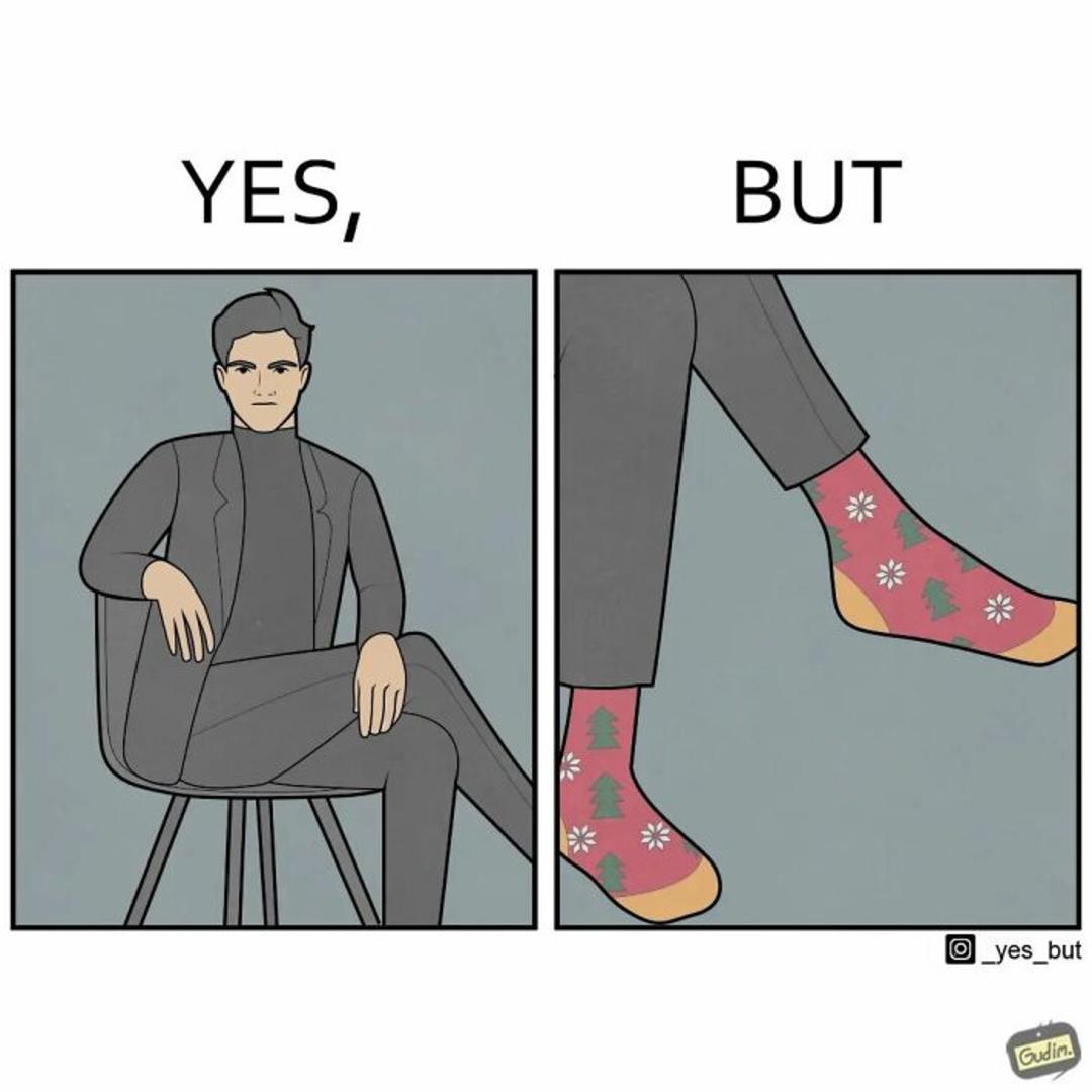تصویرسازی‌ Yes, But جوراب طرحدرا با اوتفیت رسمی