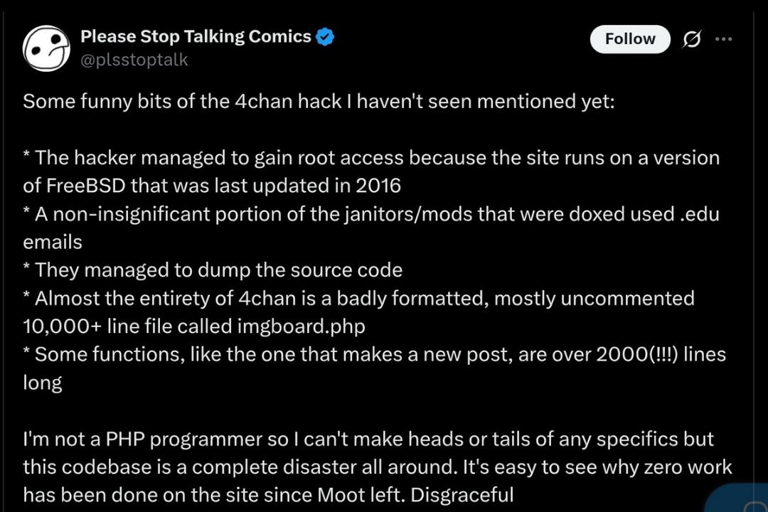 پست کاربران ایکس در مورد هک وبسایت 4chan