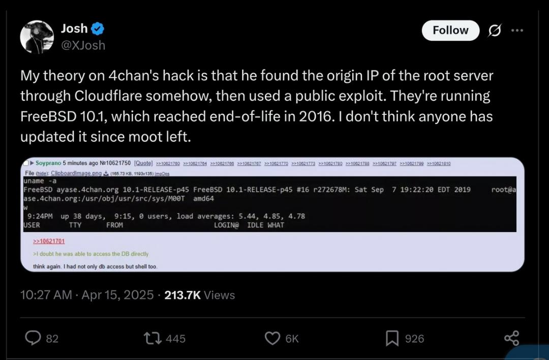 پست کاربر ایکس درمورد دلیل هک 4chan