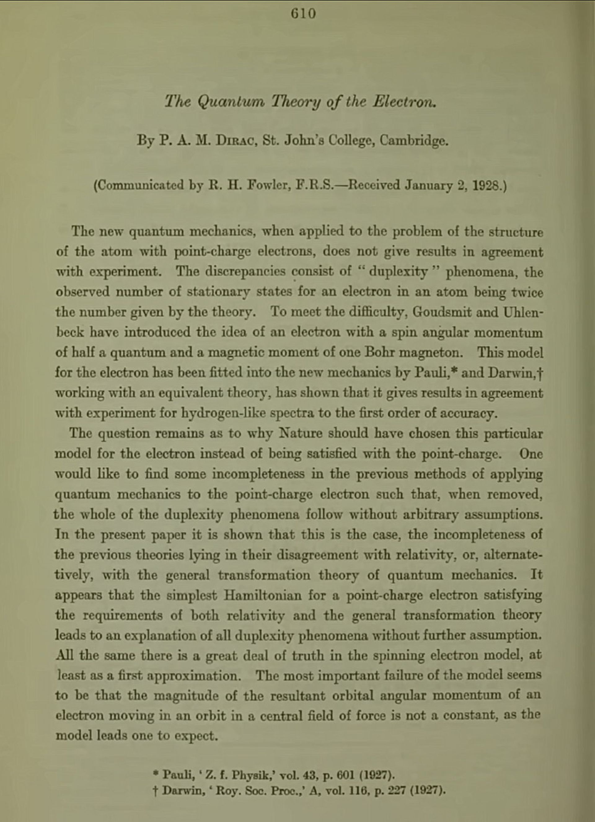 مقاله اصلی پل دیراک و معرفی معادله دیراک