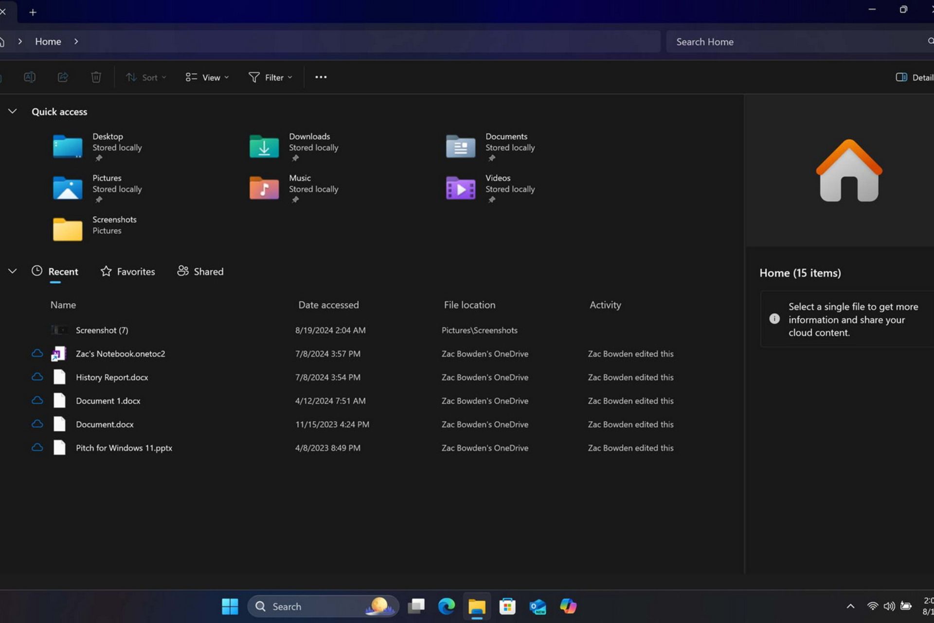 File Explorer home page in Windows 11 update 2024