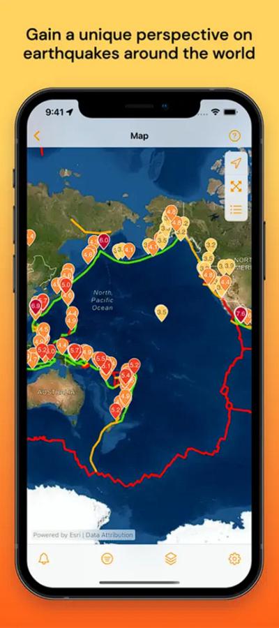 A map of the earth where different pins show the location of tremors