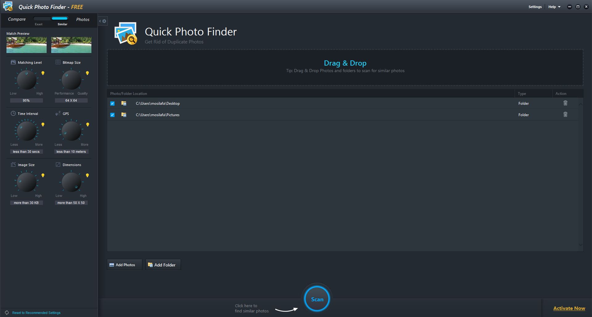 اسکرین شات نرم افزار  Quick Photo Finder که آیکون های مختلف درون آن را نشان می دهد