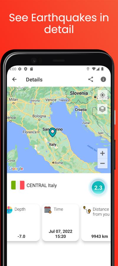 Earth map and earthquake locations and their information