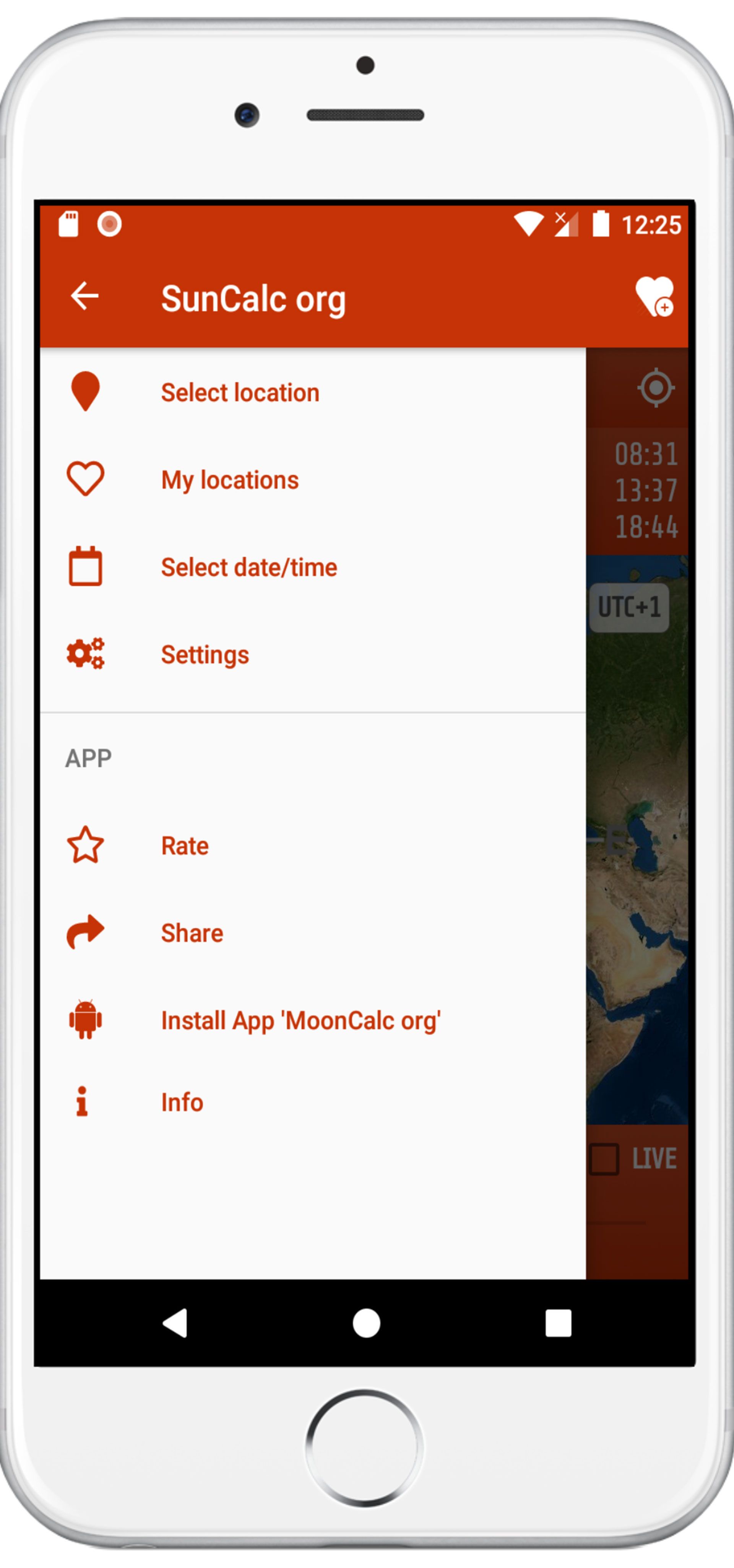تنظیمات اپ Suncalc