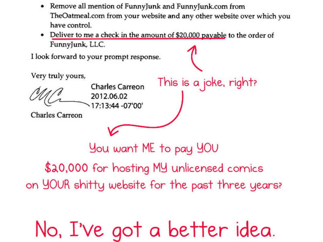 پاسخ سایت طنز The Oatmeal به وبسایت FunnyJunk 