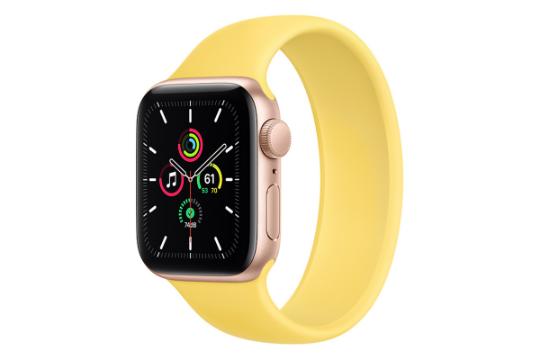 نمای نیمرخ ساعت هوشمند اپل واچ SE رنگ زرد