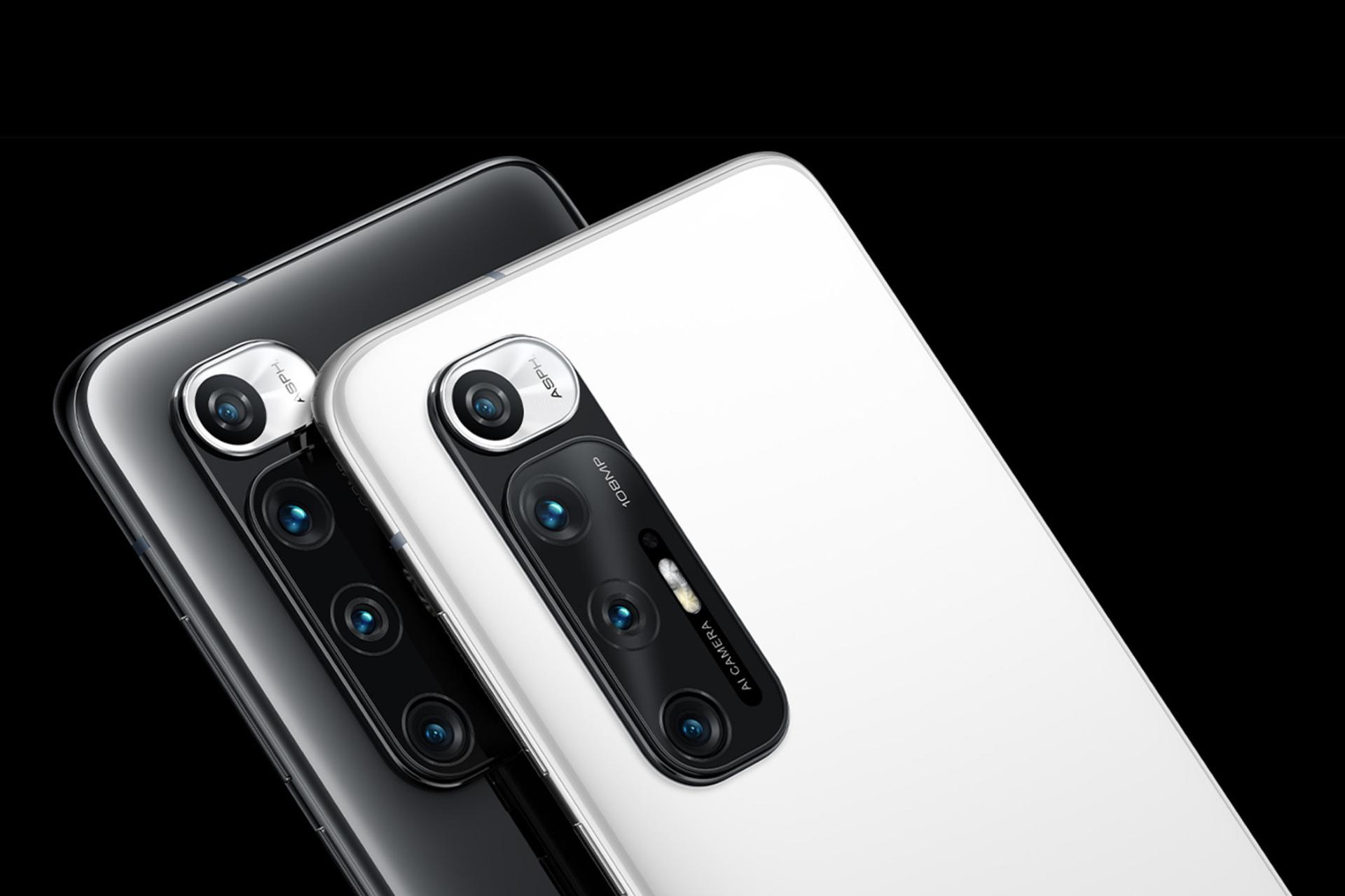 نمای پشت موبایل می 10 اس شیائومی رنگ مشکی و سفید