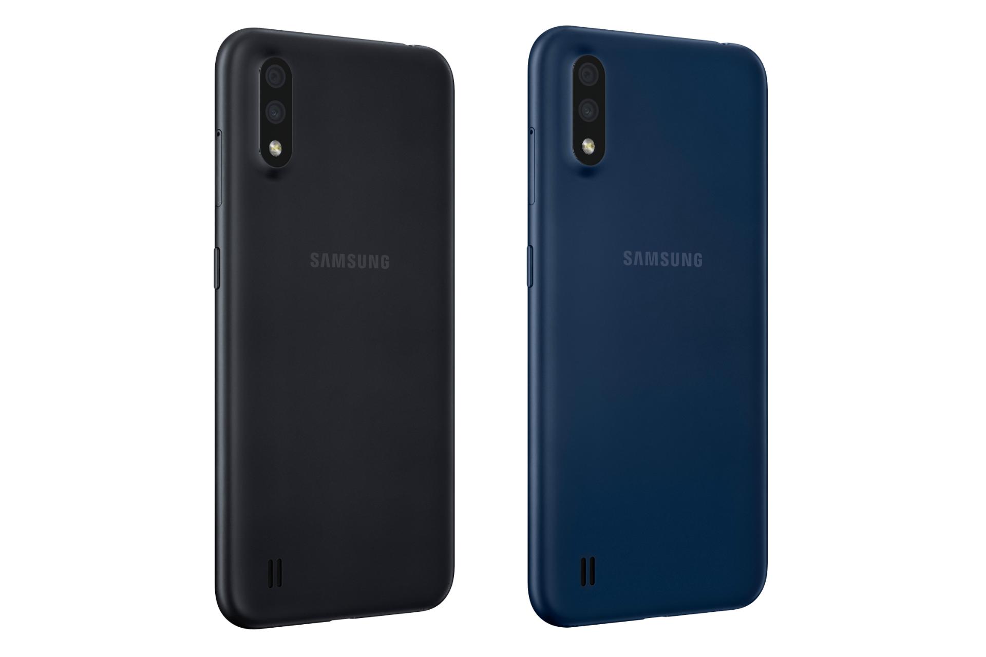 نمای پشتی موبایل گلکسی A01 سامسونگ رنگ آبی و مشکی