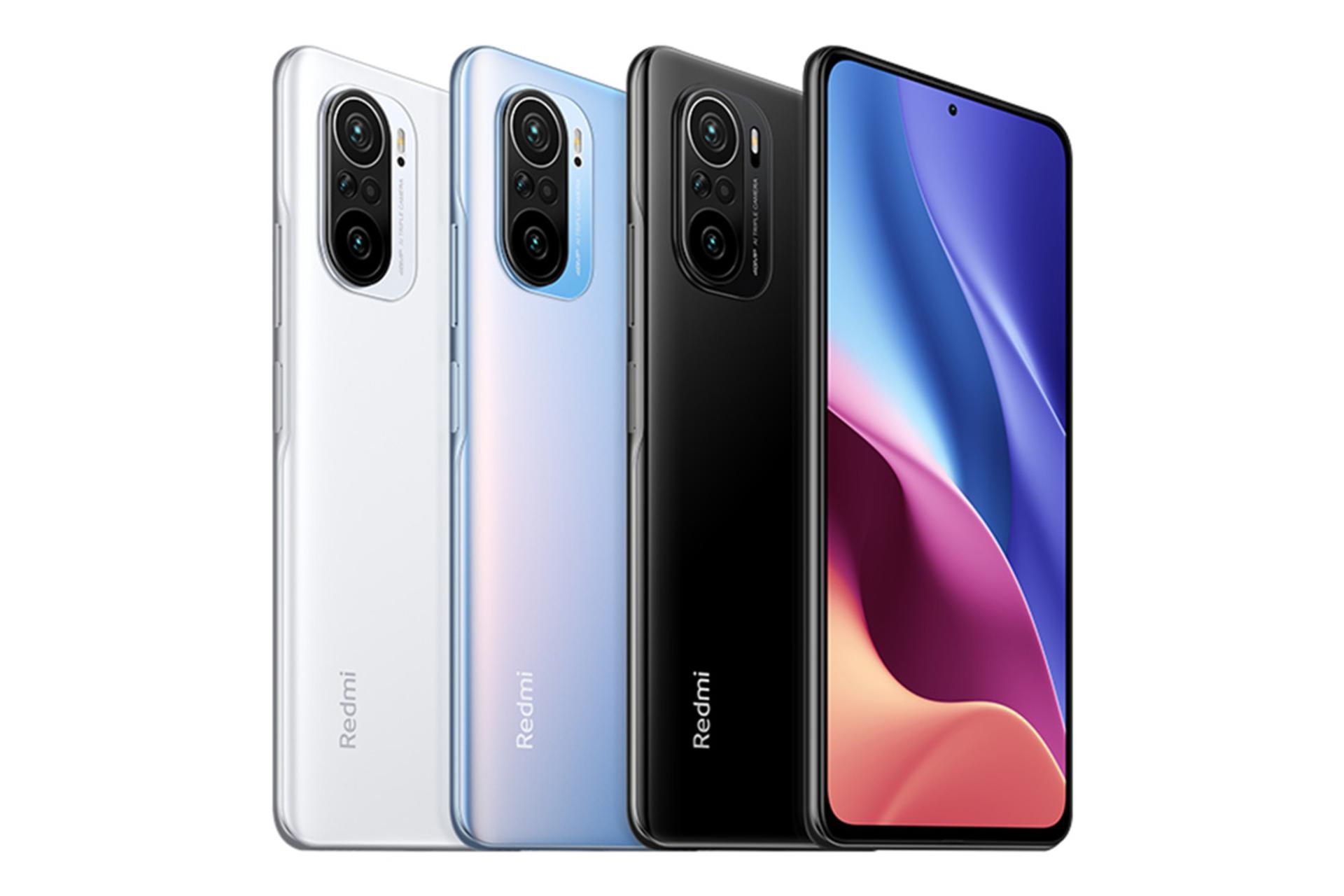 گوشی شیائومی ردمی K40 در رنگ های مشکی سفید و آبی