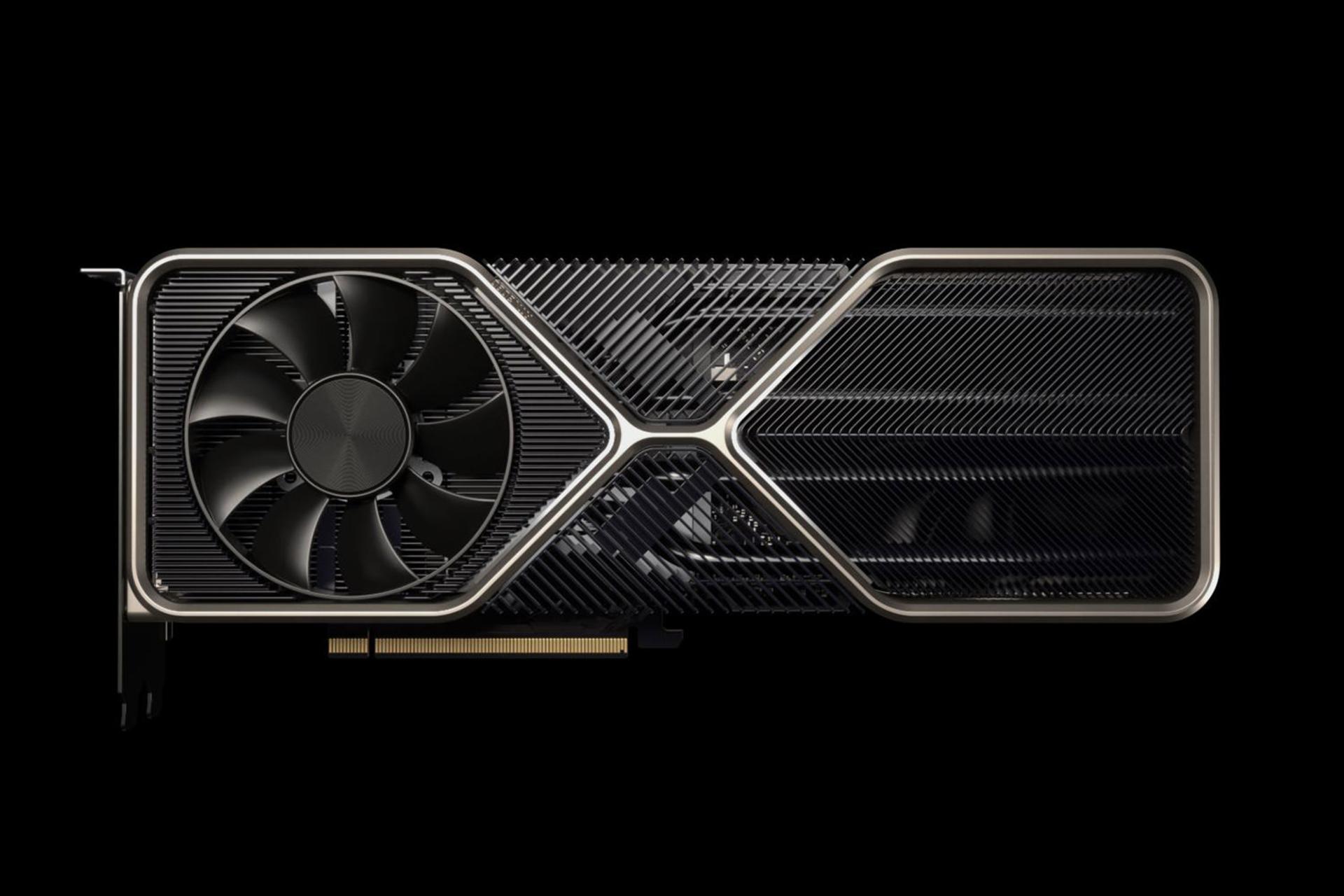 نمای پشت کارت گرافیک RTX 3080 انودیا با تمرکز بر نمایش شبکه‌های فلزی خنک‌ کننده