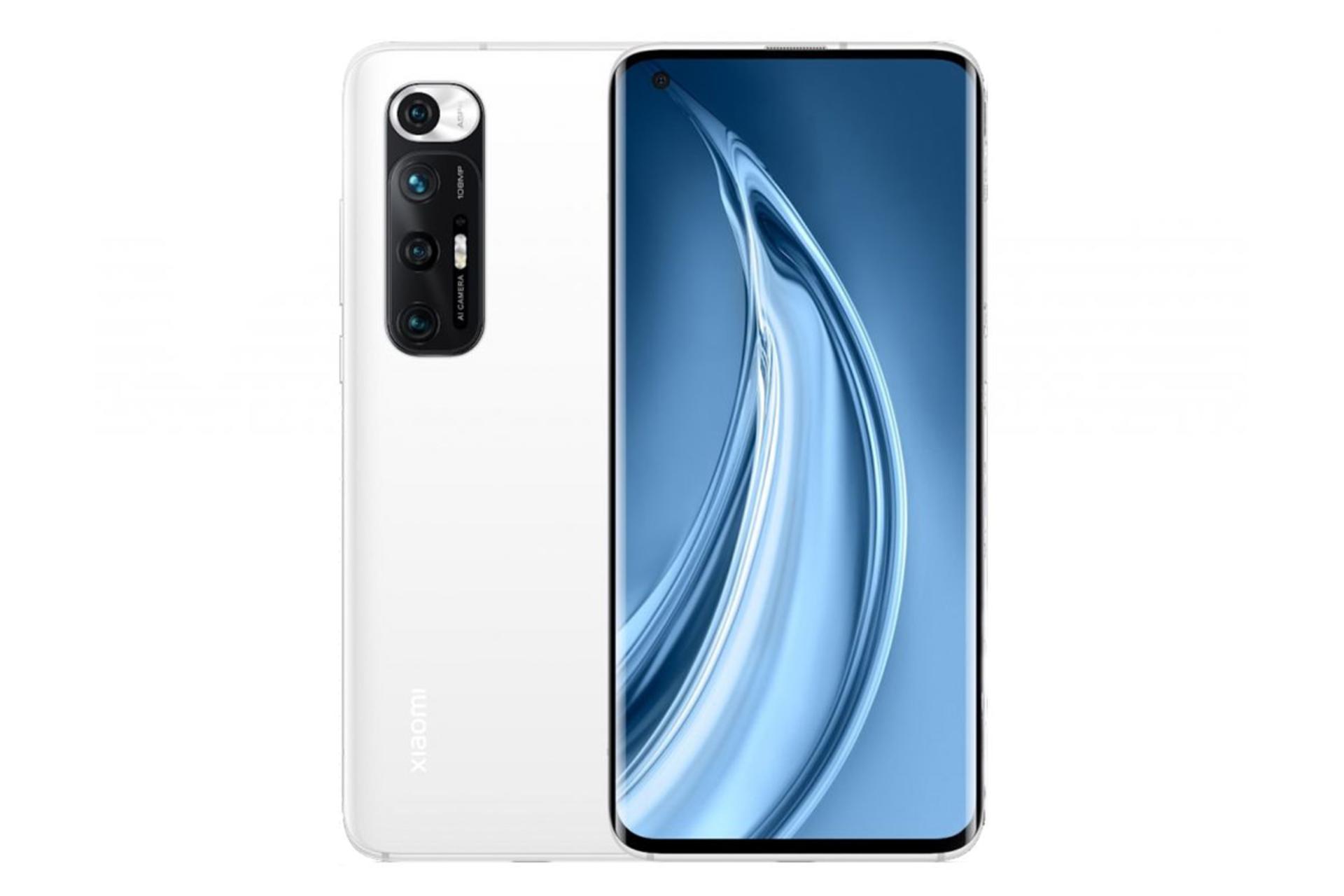 نمای جلو و پشت موبایل می 10 اس شیائومی رنگ سفید