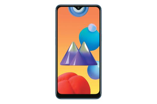 نمای جلو موبایل گلکسی M01s سامسونگ رنگ آبی روشن