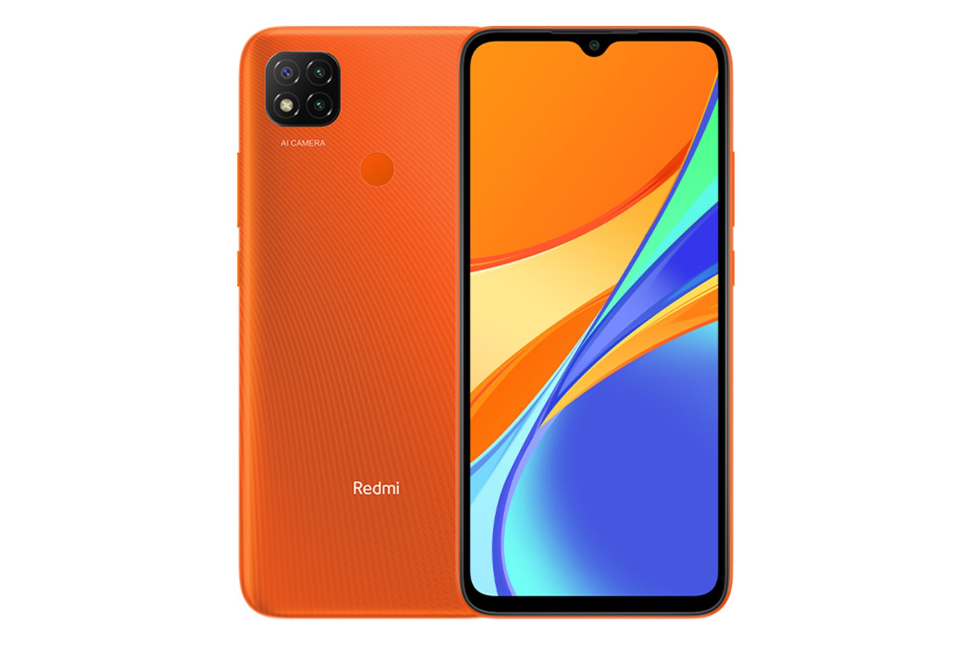 نمای پشت و جلو گوشی شیائومی ردمی 9 سی رنگ نارنجی