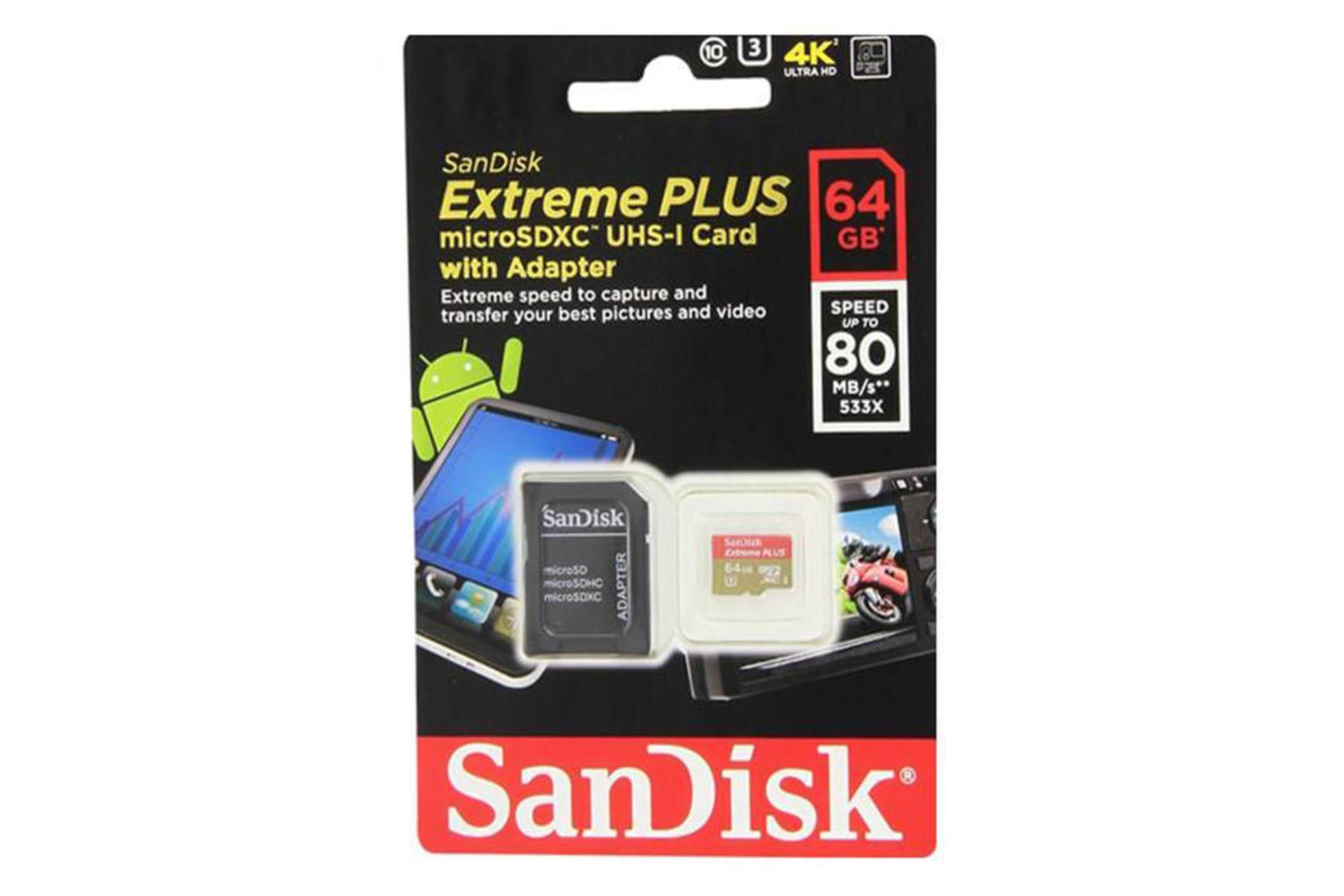 مرجع متخصصين ايران SanDisk Extreme Plus microSDXC Class 10 UHS-I U3 64GB
