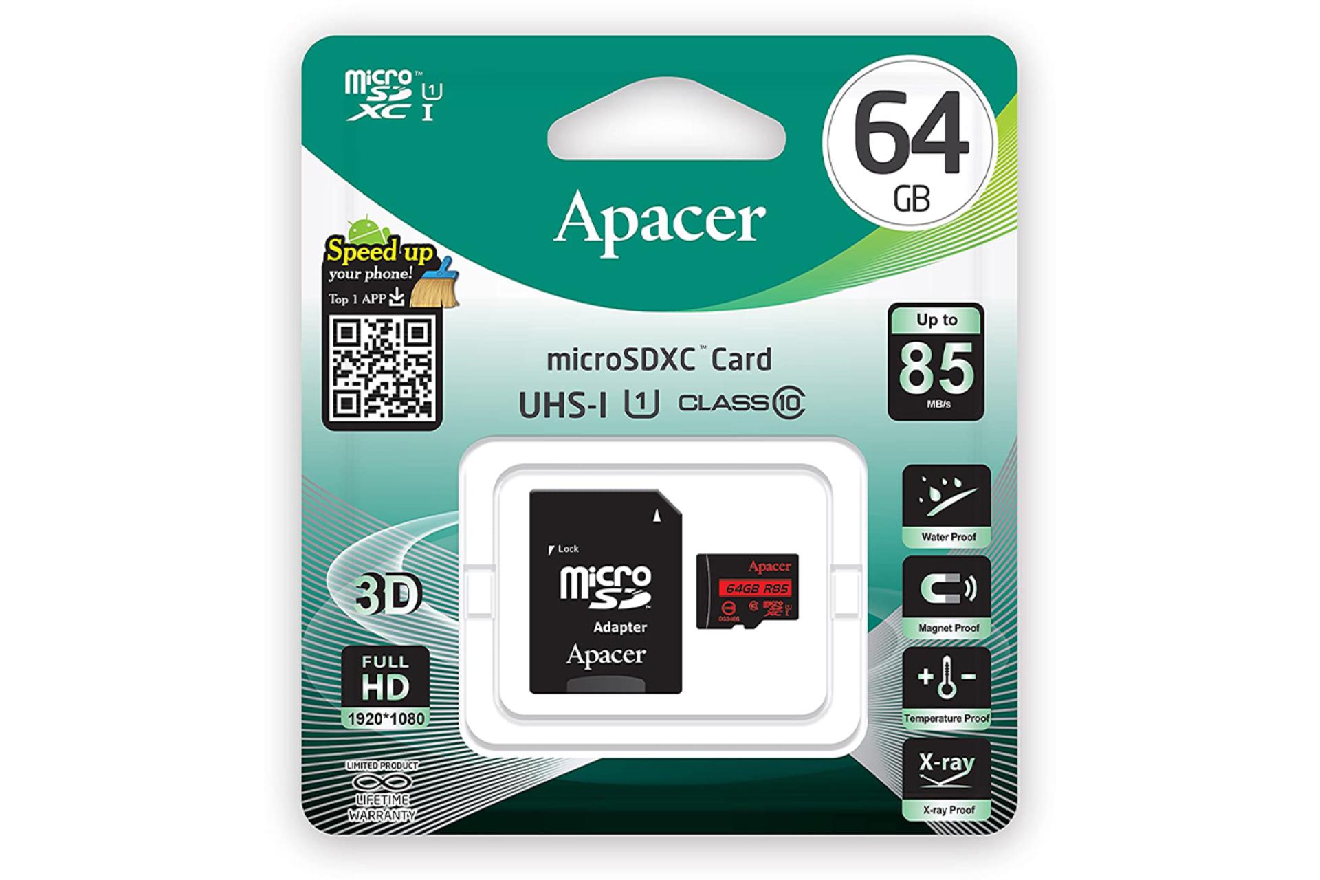 اپیسر microSDXC با ظرفیت 64 گیگابایت کلاس 10 / Apacer microSDXC Class 10 UHS-I U3 64GB