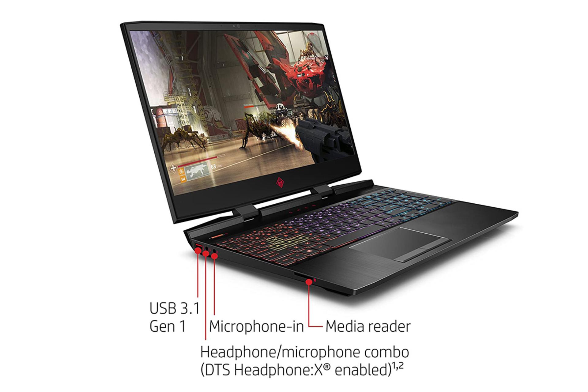 HP OMEN 15-DC1088 G2 / لپ تاپ اچ پی اومن / نمای کنار / پورت ها