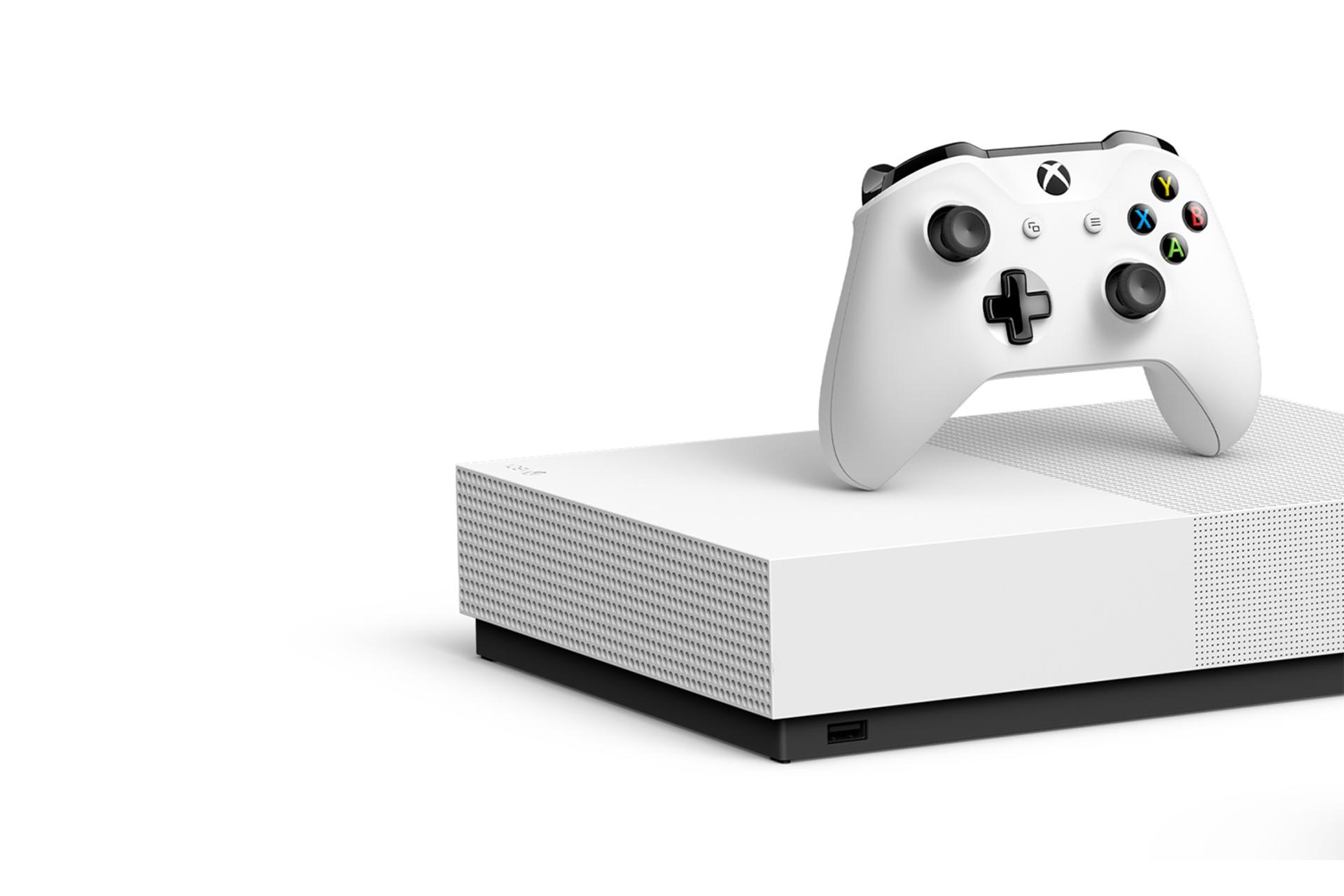 کنسول مایکروسافت ایکس باکس وان اس مدل دیجیتال - نمای جلو و رنگ سفید با دسته / Xbox One S