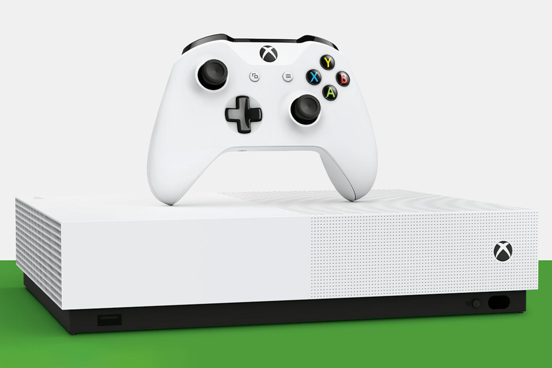 کنسول مایکروسافت ایکس باکس وان اس مدل دیجیتال - نمای جلو و رنگ سفید با دسته / Xbox One S