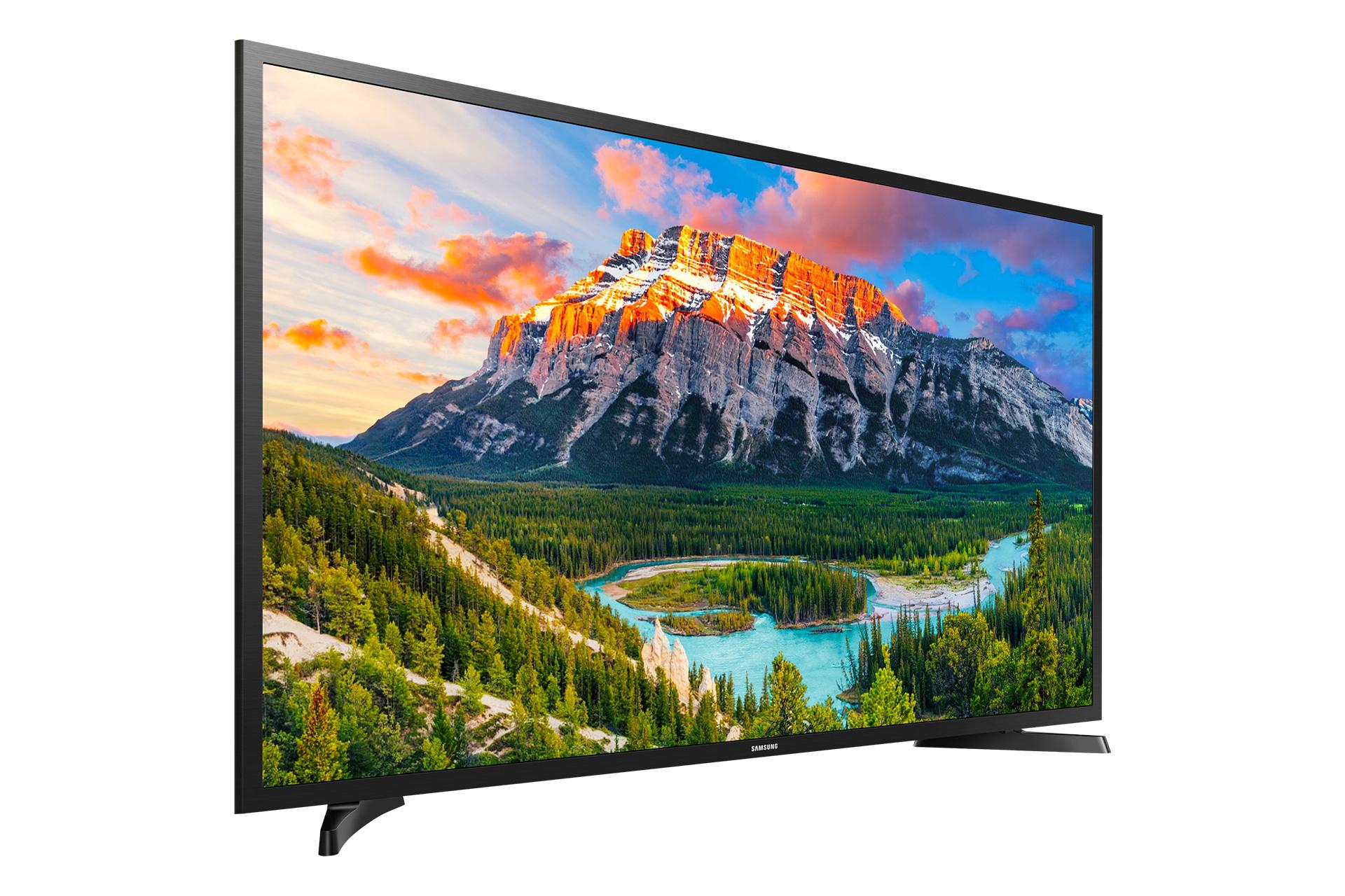 نمای نیم رخ چپ تلویزیون سامسونگ N5300 مدل 49 اینچ با صفحه روشن