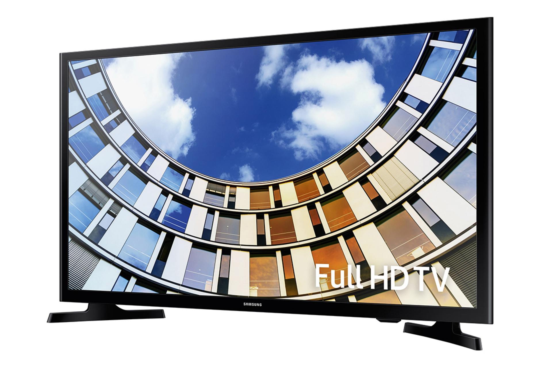 نمای نیم رخ راست تلویزیون سامسونگ M5000 مدل 49 اینچ با صفحه روشن