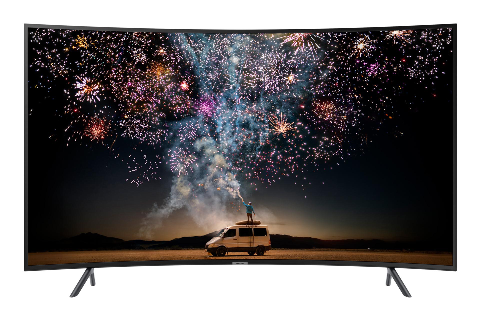 نمای جلو تلویزیون سامسونگ RU7300 مدل 49 اینچ با صفحه روشن