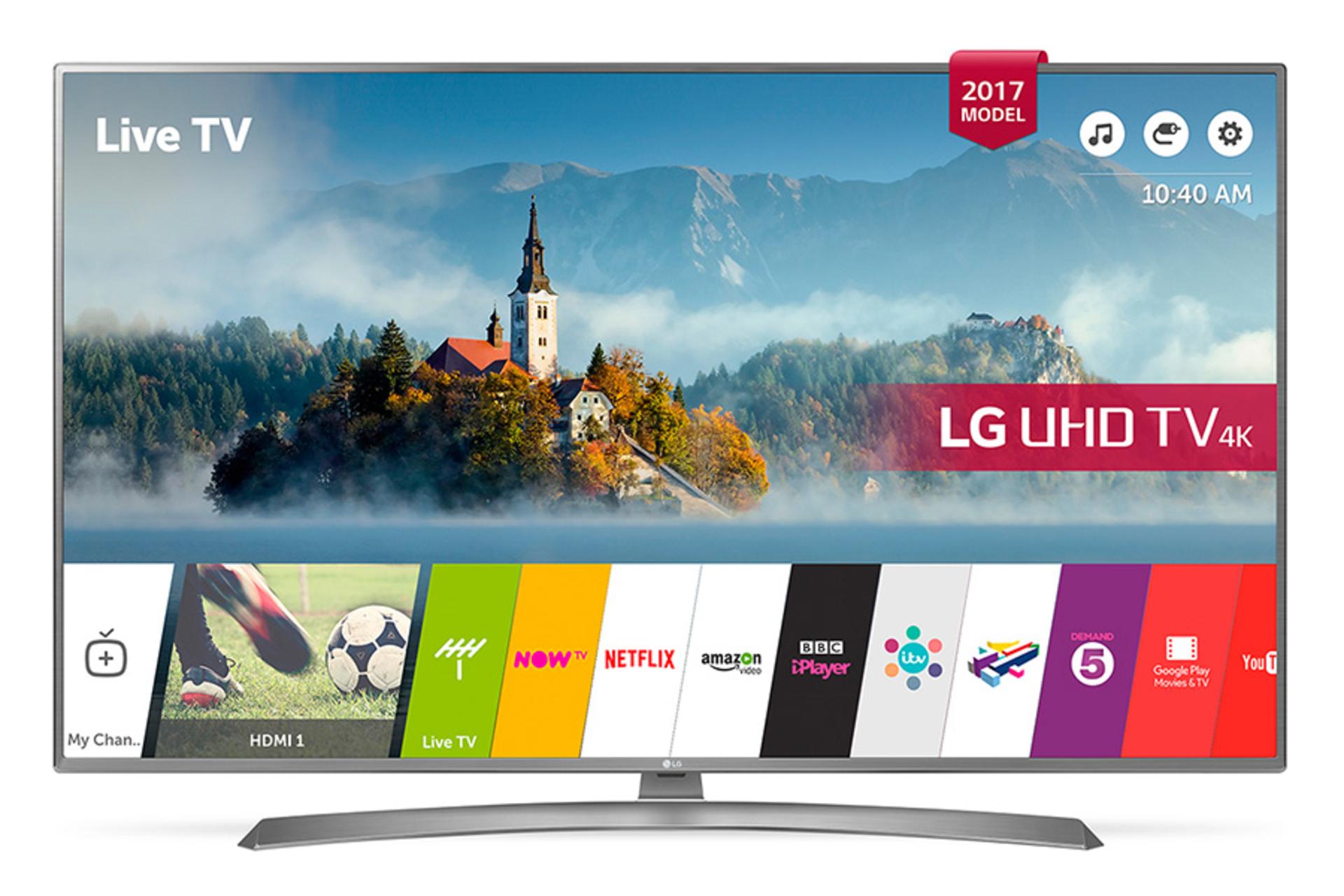 نمای جلو تلویزیون ال جی UJ670 مدل 55 اینچ با صفحه روشن