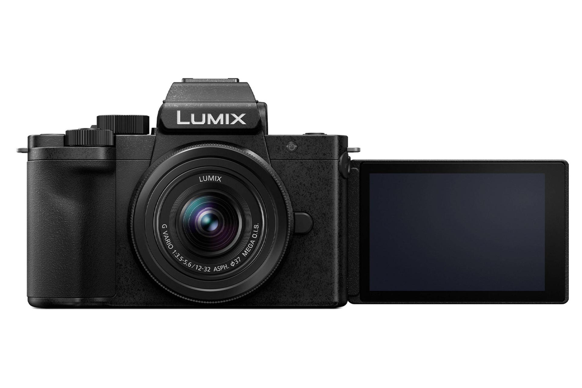 دوربین پاناسونیک لومیکس Panasonic Lumix DC-G100 نمای جلو با صفحه نمایش باز / Panasonic Lumix DC-G1