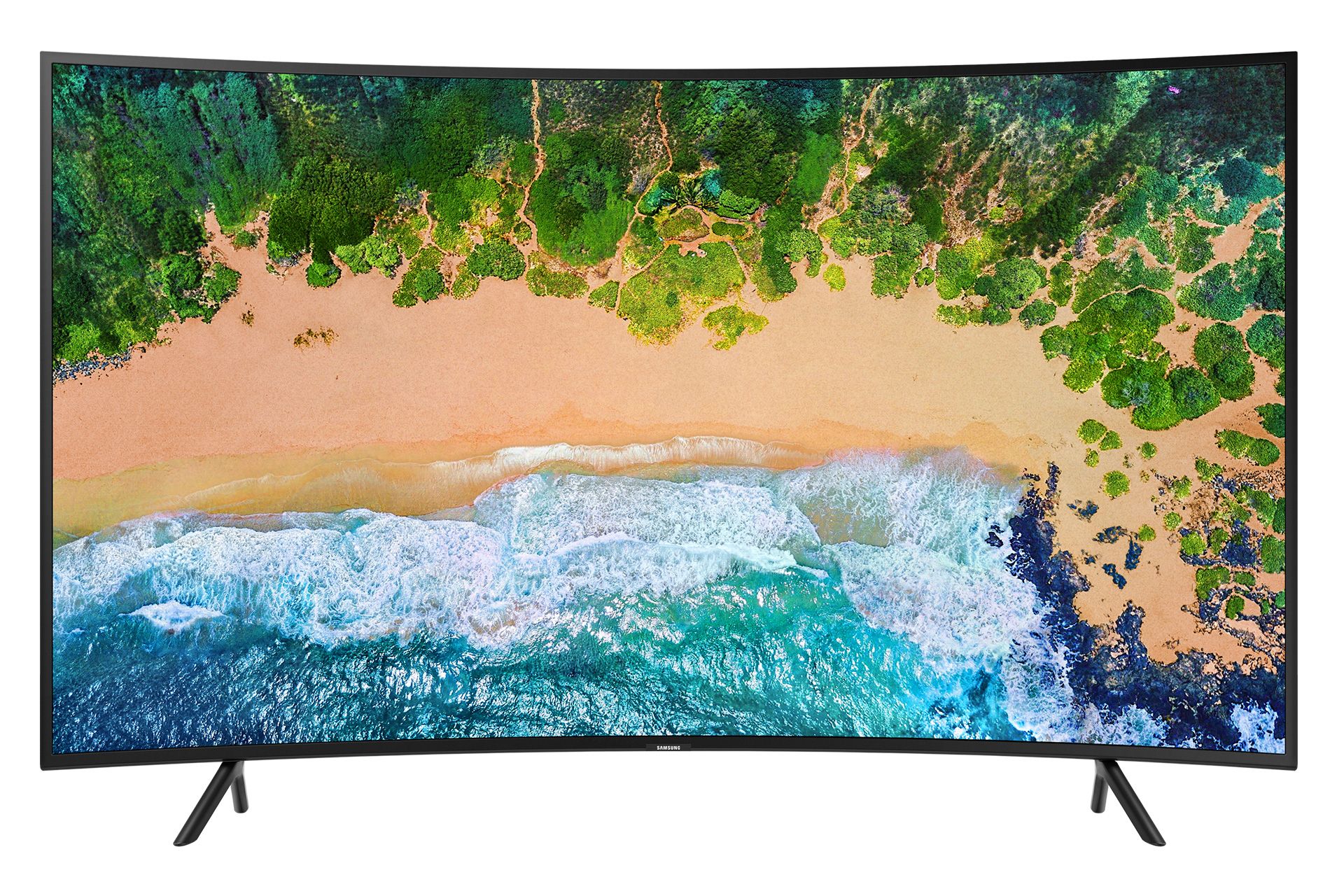 نمای جلو تلویزیون سامسونگ NU7300 مدل 55 اینچ با صفحه روشن