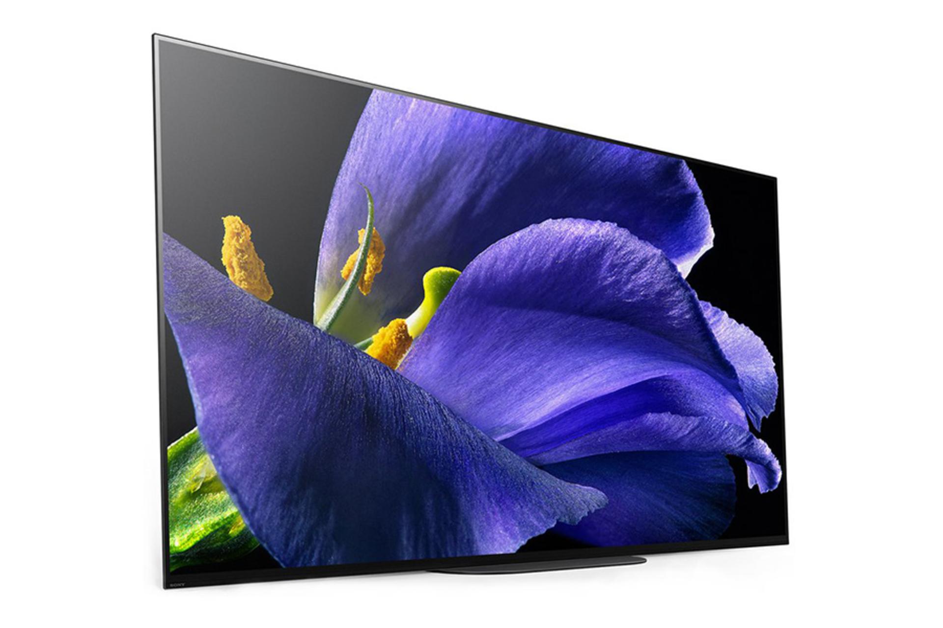 نمای نیمرخ تلویزیون سونی 65A9G مدل 65 اینچ با صفحه روشن